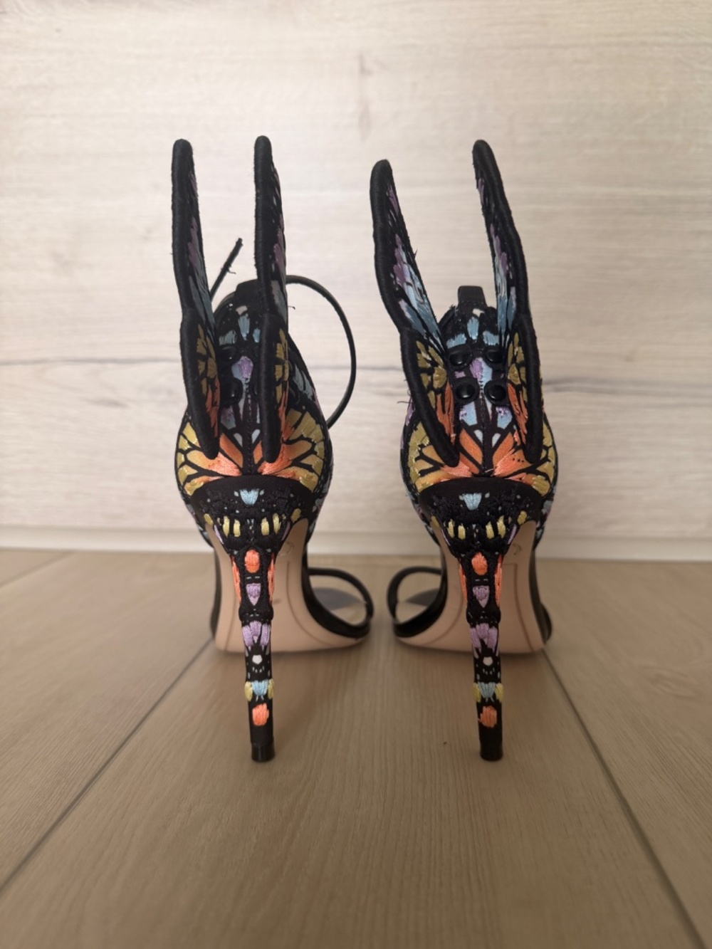 Sophia Webster Chiara Embroidered Satin & Leather Butterfly Sandals 38 - Picture 4 of 7